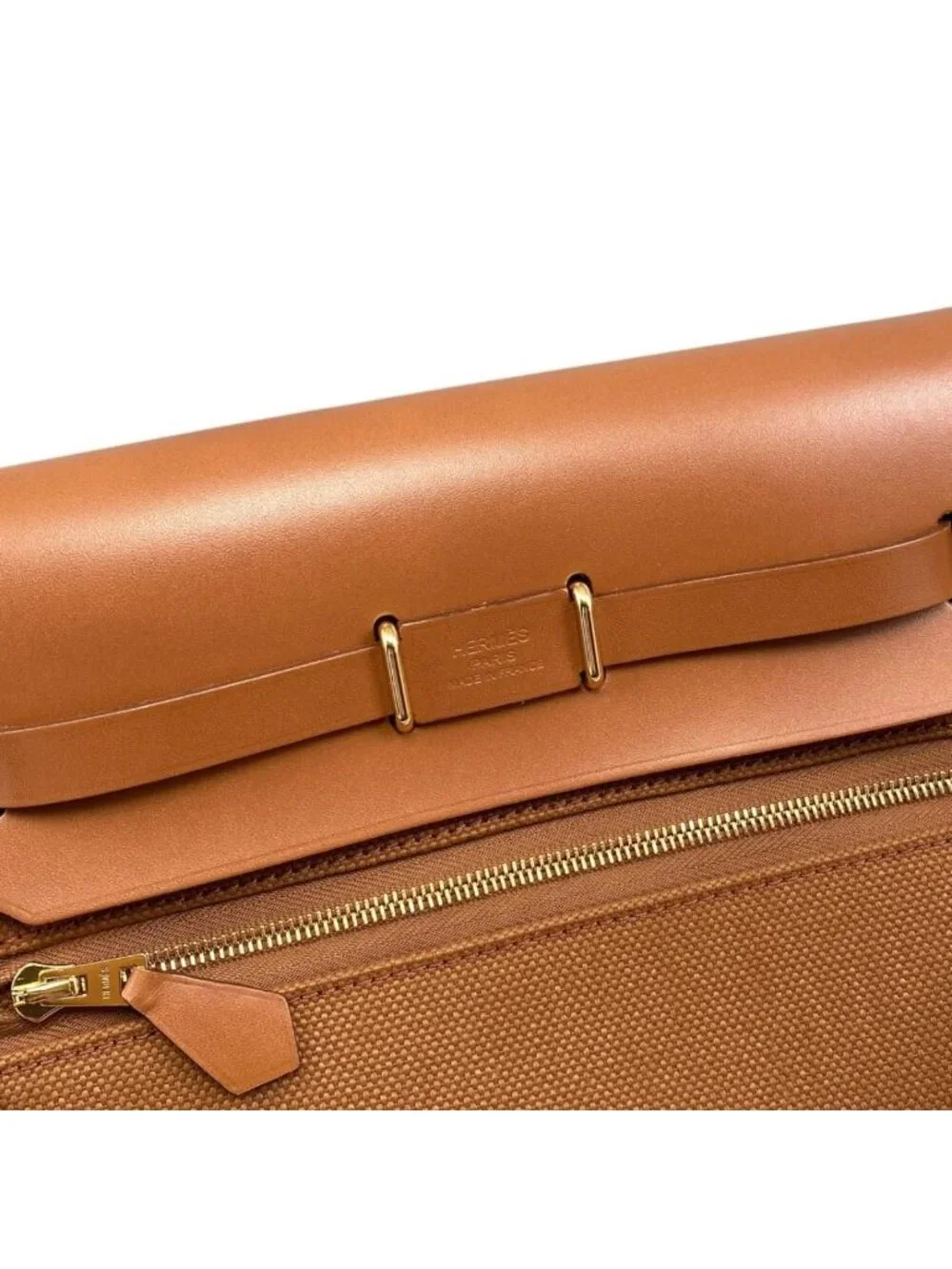 Hermes Shoulder Bag Herbag Zip 20 Vache Hunter Toile H Fauve Brown Gold